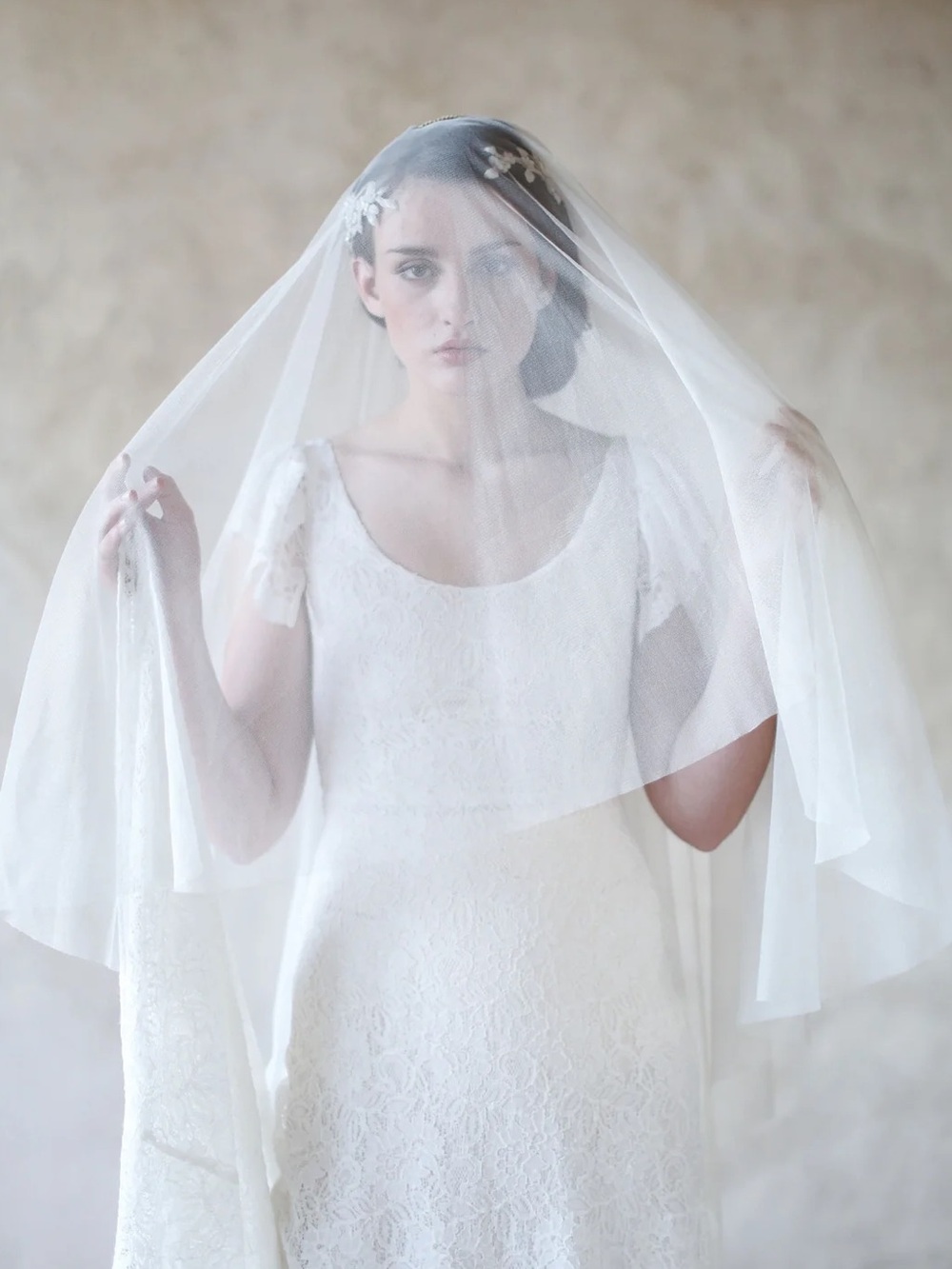 Twigs & Honey Chapel Length Veil w/ Blusher - White - NEW